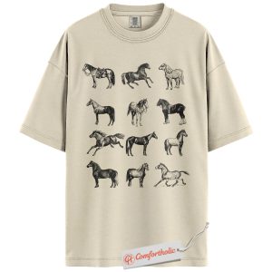 Vintage Horse Breeds Shirt, Equestrian Lover Shirt, Western Cowboy Graphic Shirt, Horse Comfort Colors Shirt