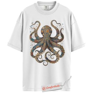 Alternative view of Octopus Shirt, Mandala Octopus Graphic Shirt, Ocean Sea Life Shirt, Boho Marine Animal Shirt, Comfort Colors Tee
