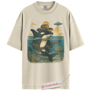 Cowboy Orca Shirt, Funny Killer Whale T-Shirt, Western Space Ocean Graphic Tee, Unique Sea Animal Gift, Marine Life Lovers Comfort Colors Shirt