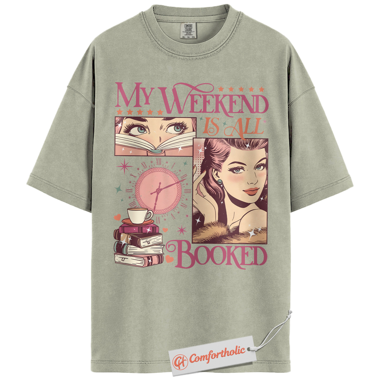 My Weekend Is All Booked Shirt, Retro Book Lover T-Shirt, Cute Reading Graphic Tee, Cozy Weekend Reader Comfort Colors Shirt - Image 7