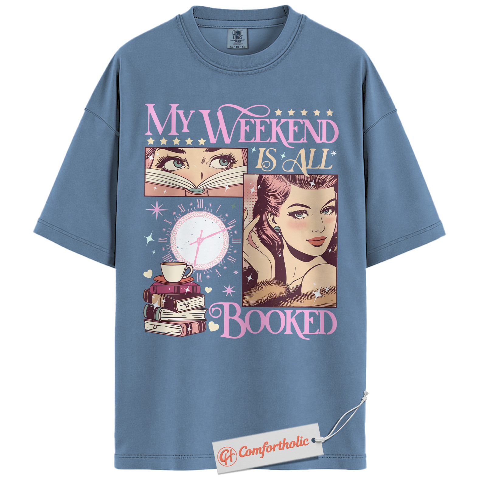 My Weekend Is All Booked Shirt, Retro Book Lover T-Shirt, Cute Reading Graphic Tee, Cozy Weekend Reader Comfort Colors Shirt - Image 17