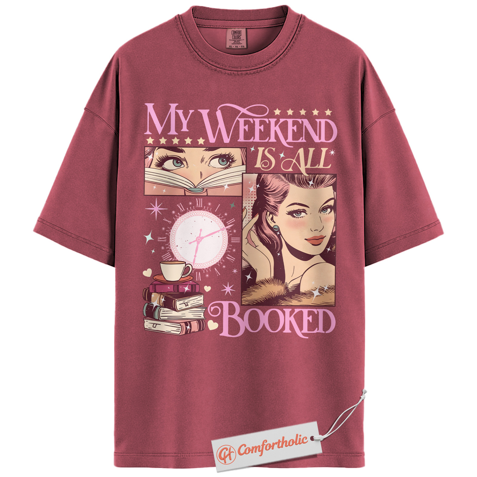 My Weekend Is All Booked Shirt, Retro Book Lover T-Shirt, Cute Reading Graphic Tee, Cozy Weekend Reader Comfort Colors Shirt - Image 18
