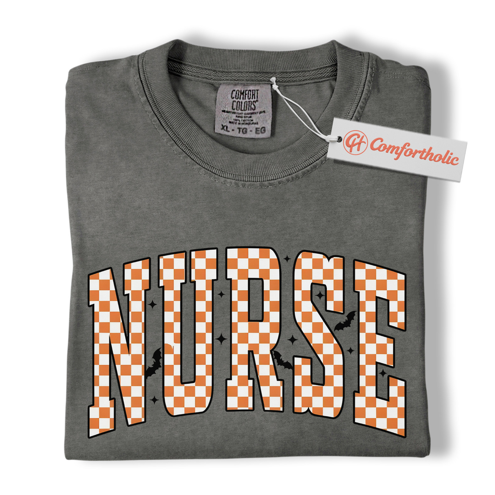 Halloween Nurse Shirt, Cute Checkered Letter RN T-Shirt, Fall Spooky Season Graphic Tee, Healthcare Workers Comfort Colors Shirt - Image 4