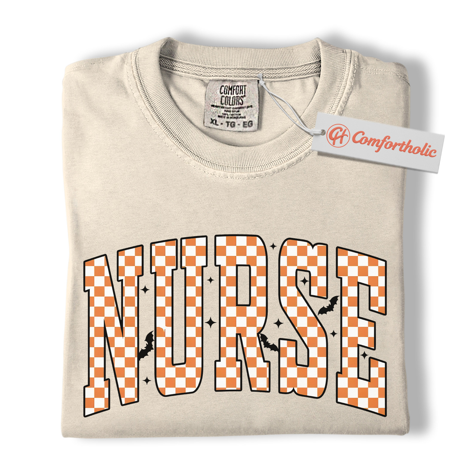 Halloween Nurse Shirt, Cute Checkered Letter RN T-Shirt, Fall Spooky Season Graphic Tee, Healthcare Workers Comfort Colors Shirt - Image 5