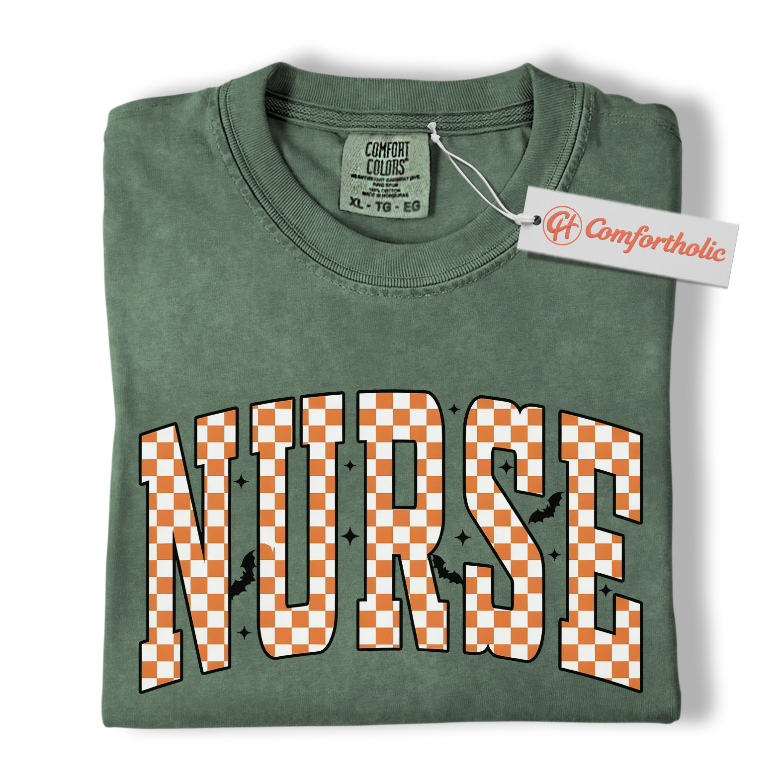 Halloween Nurse Shirt, Cute Checkered Letter RN T-Shirt, Fall Spooky Season Graphic Tee, Healthcare Workers Comfort Colors Shirt - Image 6