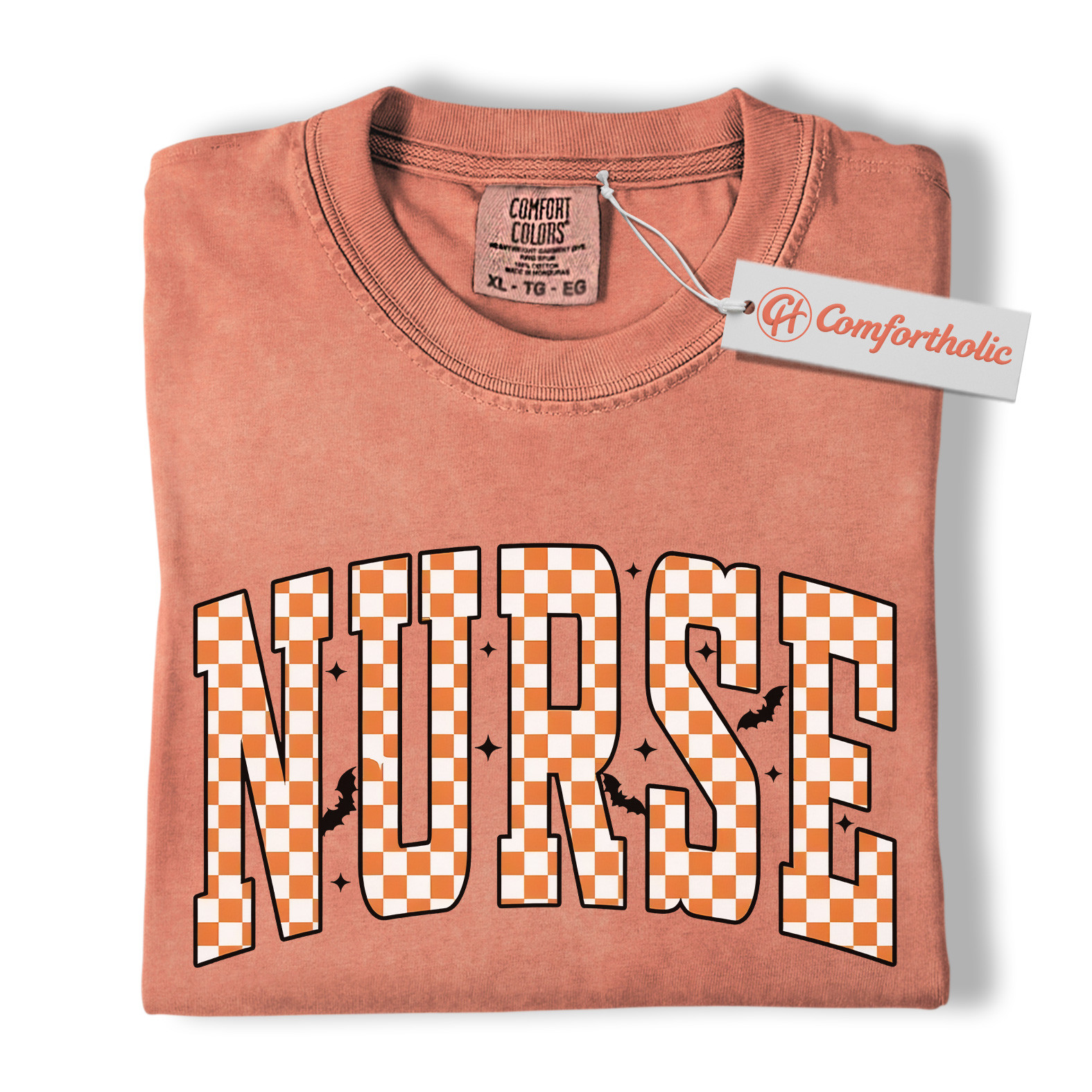 Halloween Nurse Shirt, Cute Checkered Letter RN T-Shirt, Fall Spooky Season Graphic Tee, Healthcare Workers Comfort Colors Shirt