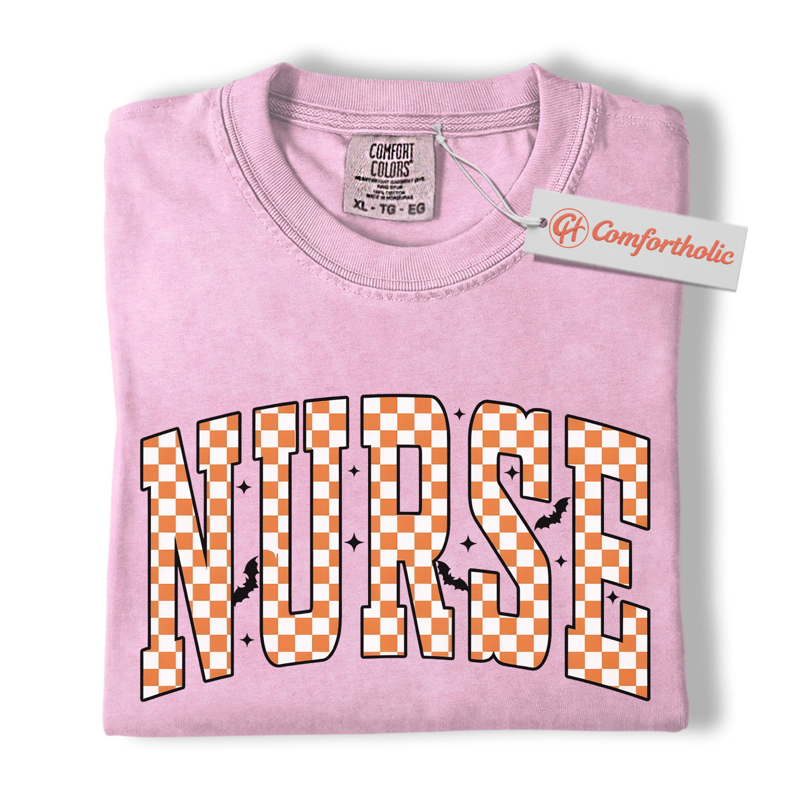 Halloween Nurse Shirt, Cute Checkered Letter RN T-Shirt, Fall Spooky Season Graphic Tee, Healthcare Workers Comfort Colors Shirt - Image 8