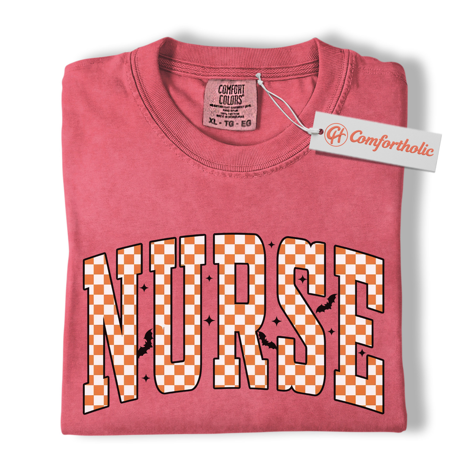 Halloween Nurse Shirt, Cute Checkered Letter RN T-Shirt, Fall Spooky Season Graphic Tee, Healthcare Workers Comfort Colors Shirt - Image 9