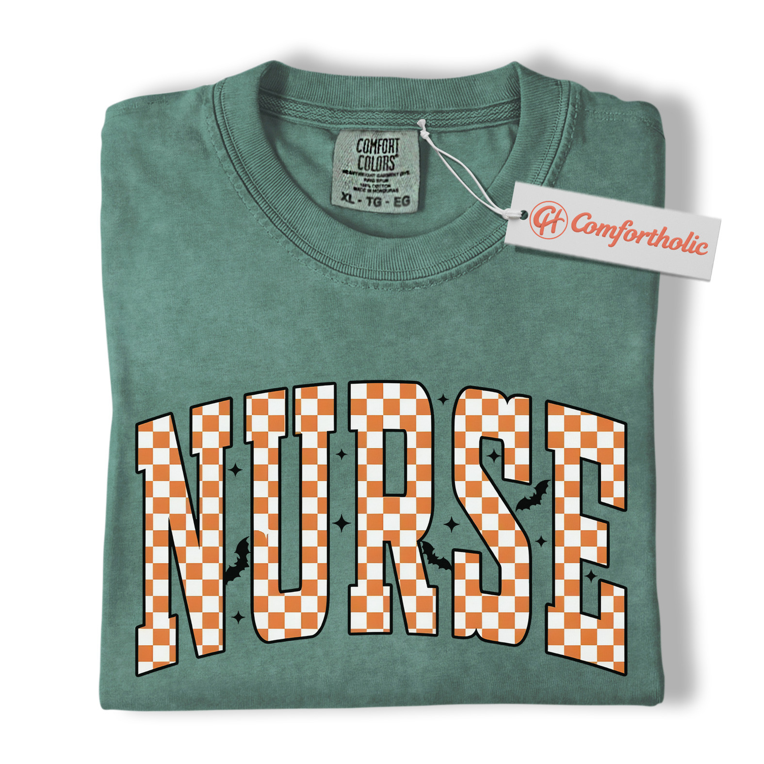 Halloween Nurse Shirt, Cute Checkered Letter RN T-Shirt, Fall Spooky Season Graphic Tee, Healthcare Workers Comfort Colors Shirt - Image 10