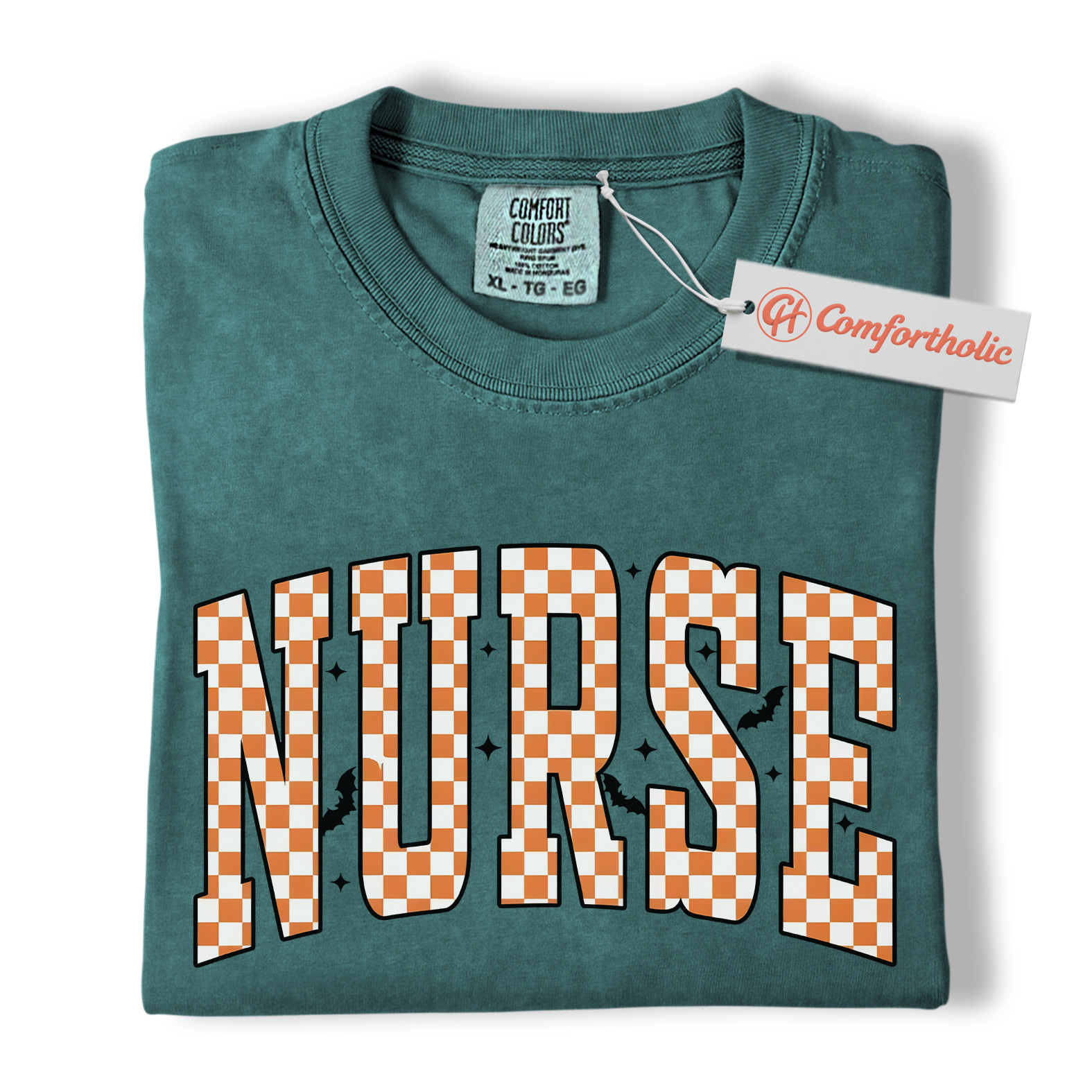 Halloween Nurse Shirt, Cute Checkered Letter RN T-Shirt, Fall Spooky Season Graphic Tee, Healthcare Workers Comfort Colors Shirt - Image 11