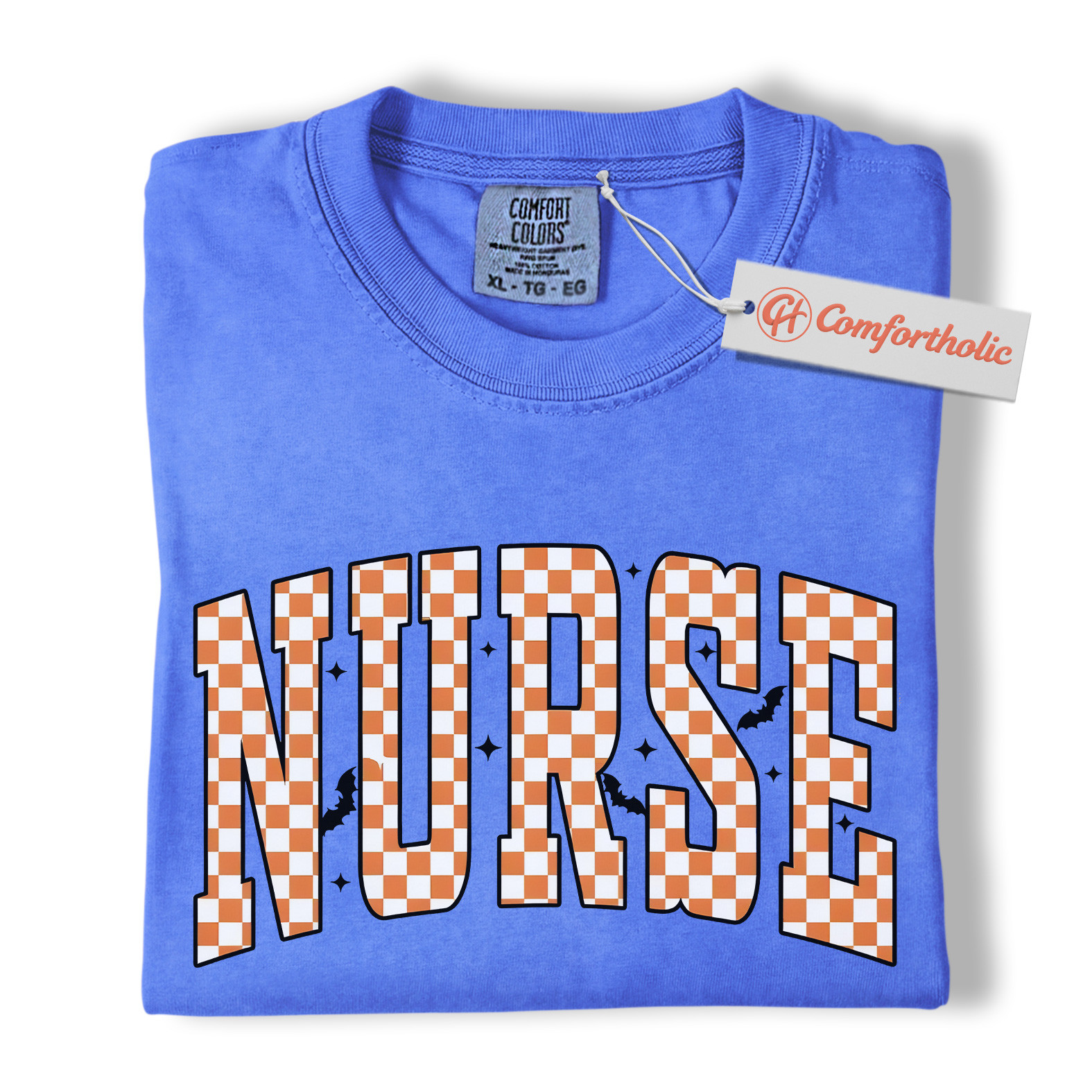 Halloween Nurse Shirt, Cute Checkered Letter RN T-Shirt, Fall Spooky Season Graphic Tee, Healthcare Workers Comfort Colors Shirt - Image 12
