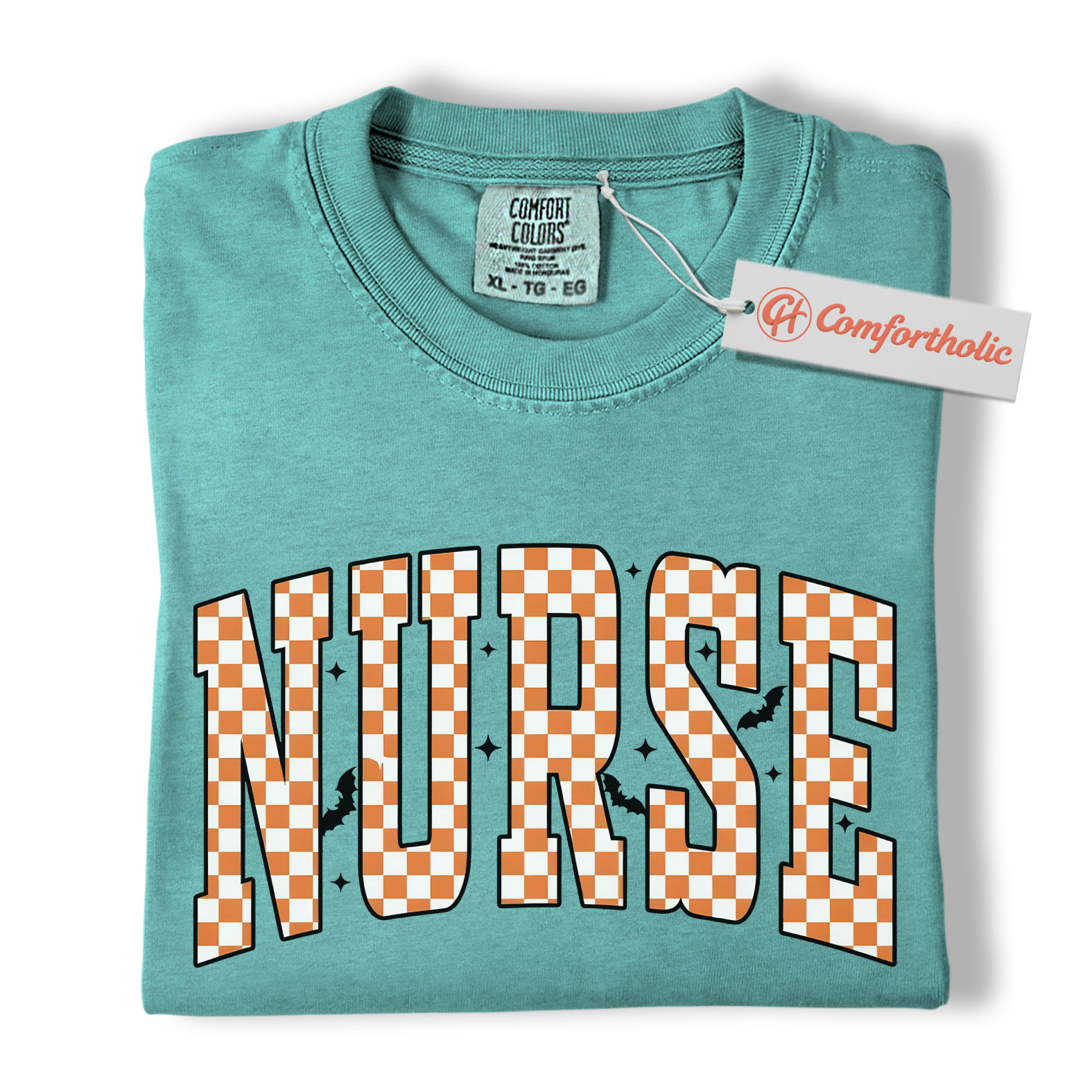 Halloween Nurse Shirt, Cute Checkered Letter RN T-Shirt, Fall Spooky Season Graphic Tee, Healthcare Workers Comfort Colors Shirt - Image 13