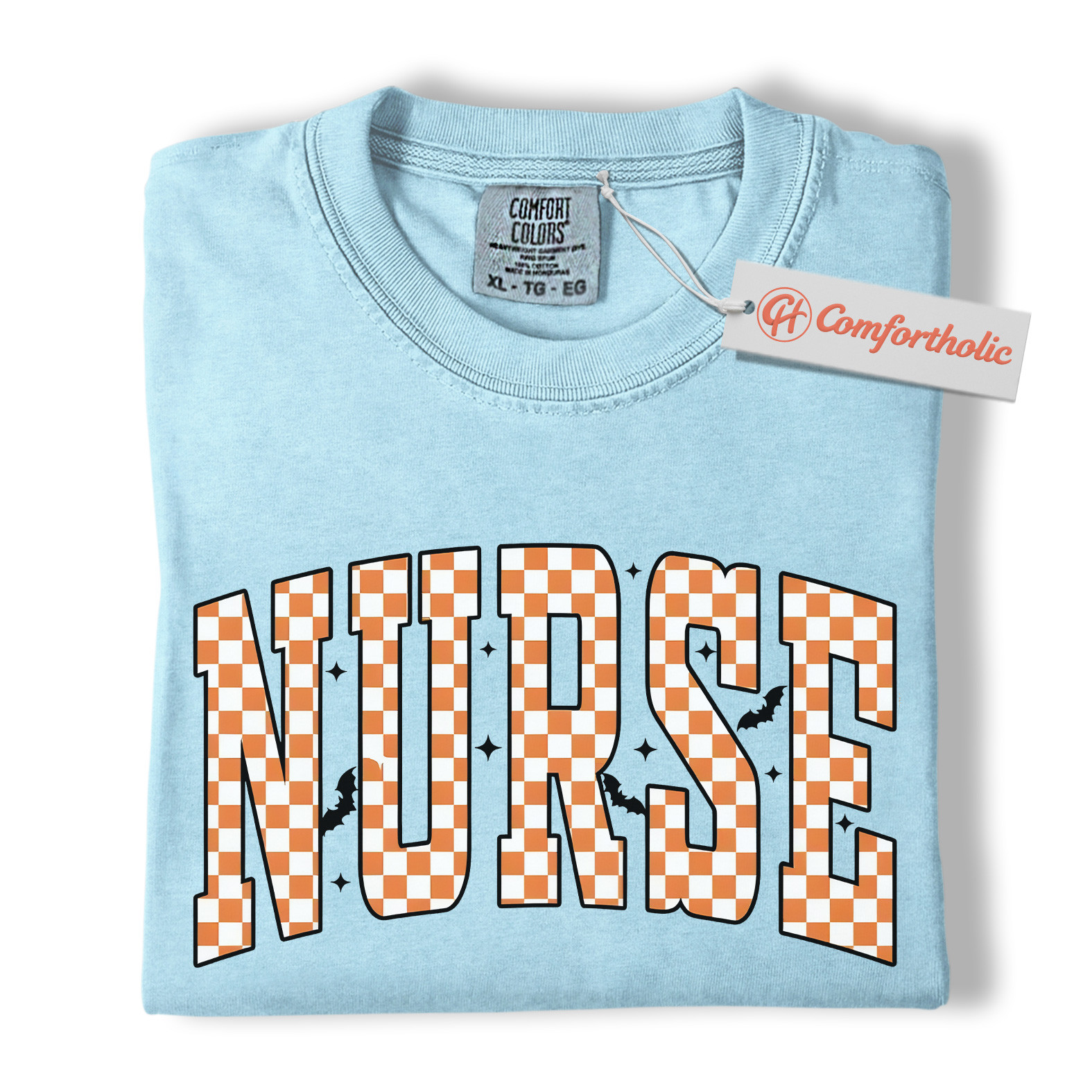 Halloween Nurse Shirt, Cute Checkered Letter RN T-Shirt, Fall Spooky Season Graphic Tee, Healthcare Workers Comfort Colors Shirt - Image 14