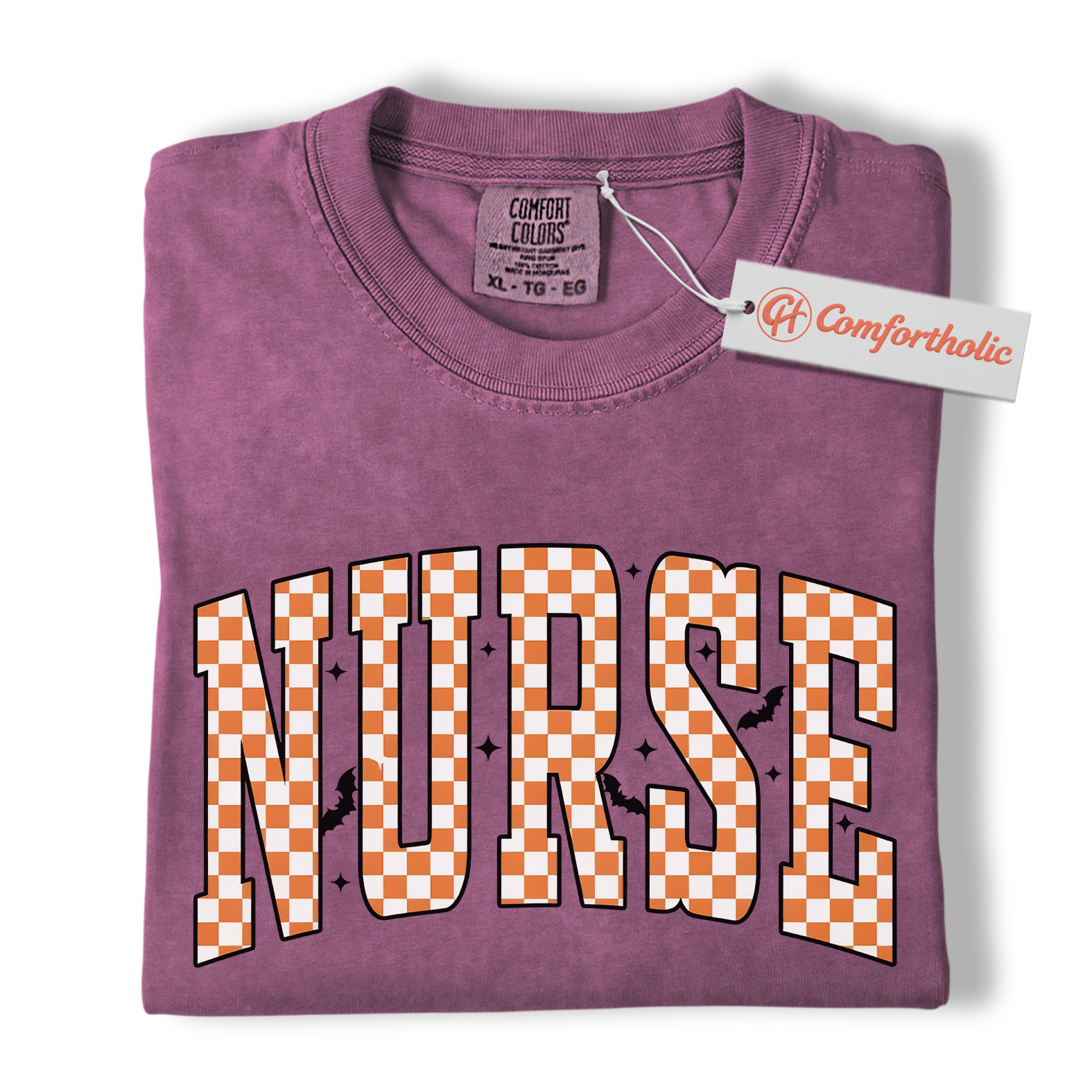 Halloween Nurse Shirt, Cute Checkered Letter RN T-Shirt, Fall Spooky Season Graphic Tee, Healthcare Workers Comfort Colors Shirt - Image 15