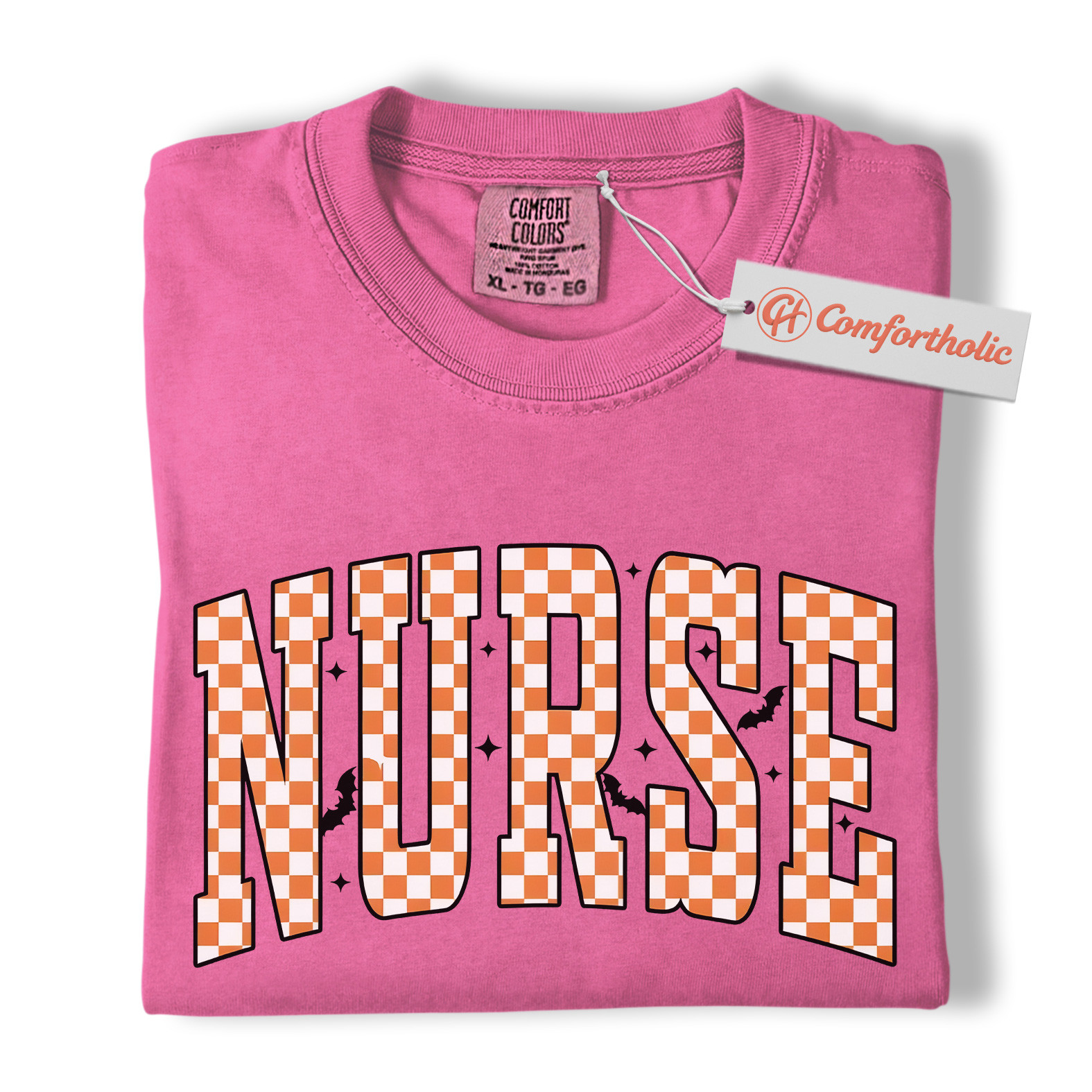 Halloween Nurse Shirt, Cute Checkered Letter RN T-Shirt, Fall Spooky Season Graphic Tee, Healthcare Workers Comfort Colors Shirt - Image 16