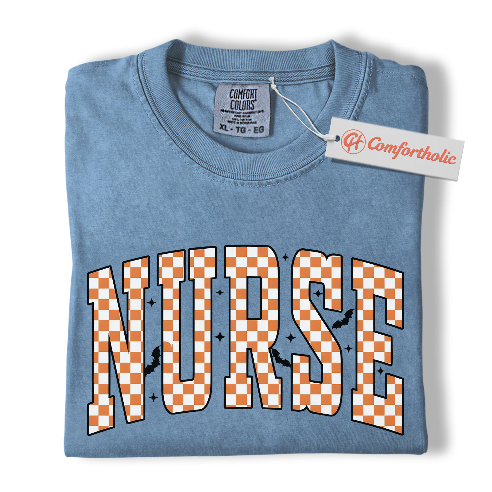 Halloween Nurse Shirt, Cute Checkered Letter RN T-Shirt, Fall Spooky Season Graphic Tee, Healthcare Workers Comfort Colors Shirt - Image 17
