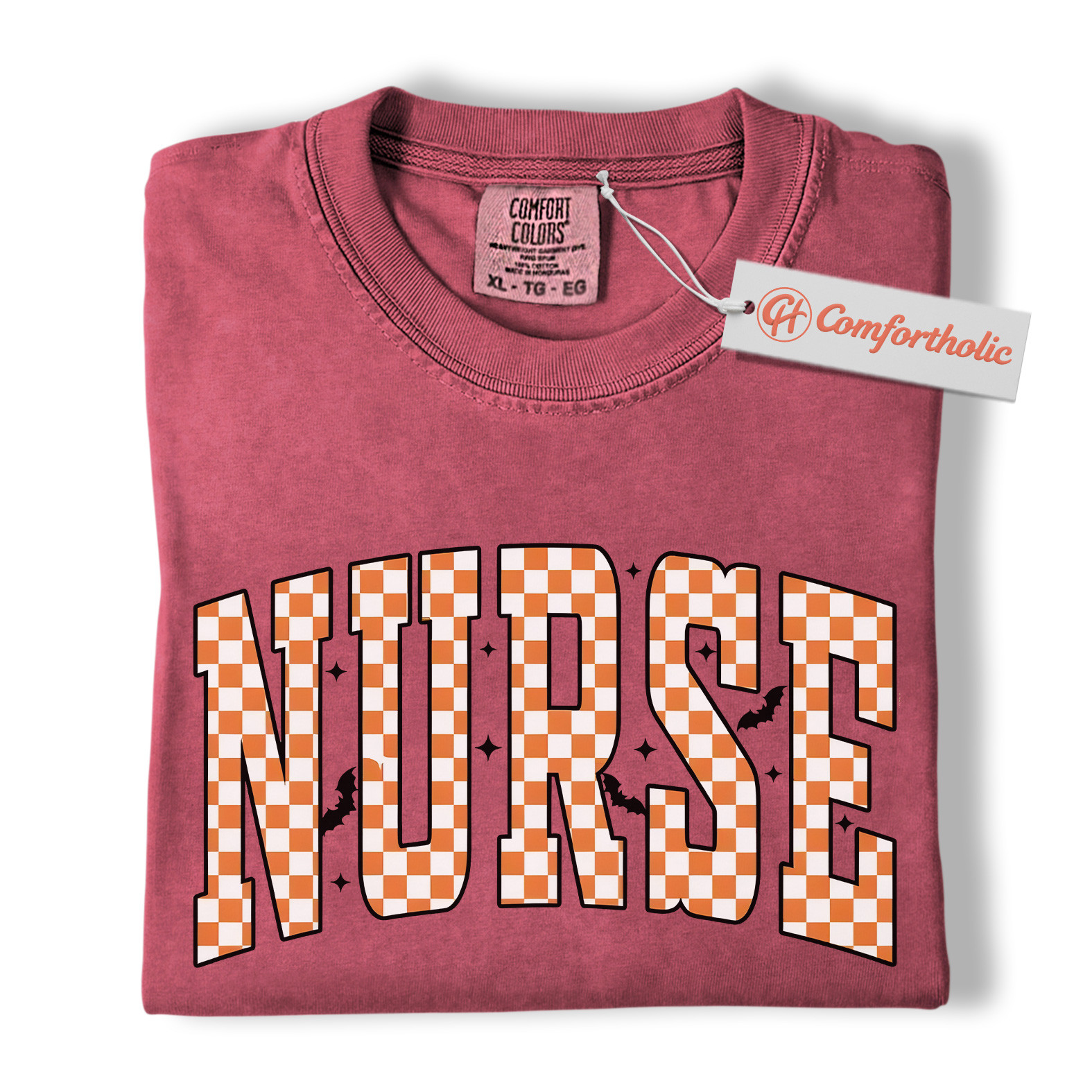 Halloween Nurse Shirt, Cute Checkered Letter RN T-Shirt, Fall Spooky Season Graphic Tee, Healthcare Workers Comfort Colors Shirt - Image 18