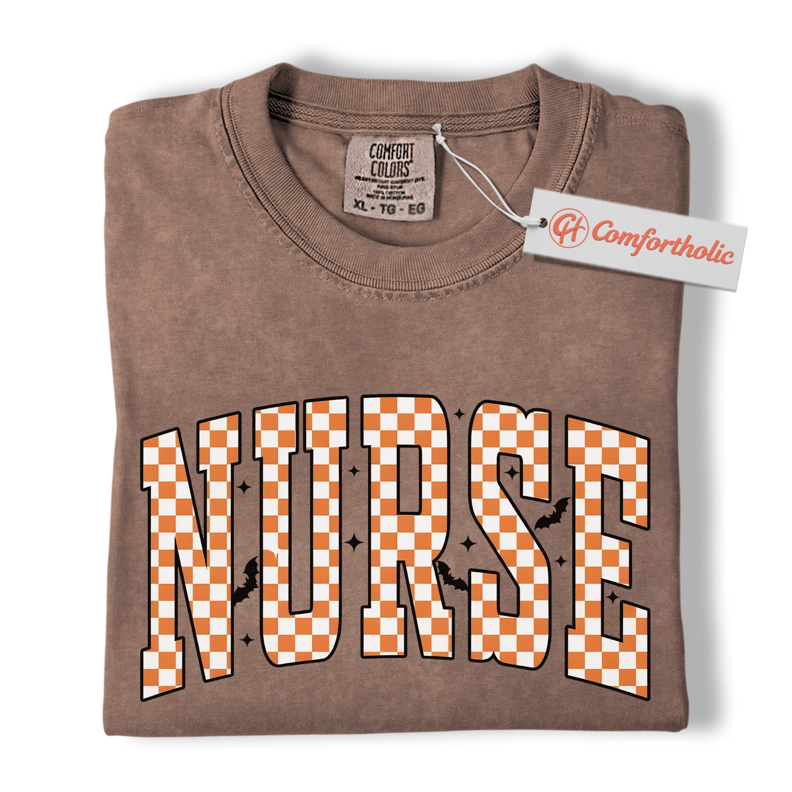 Halloween Nurse Shirt, Cute Checkered Letter RN T-Shirt, Fall Spooky Season Graphic Tee, Healthcare Workers Comfort Colors Shirt - Image 19