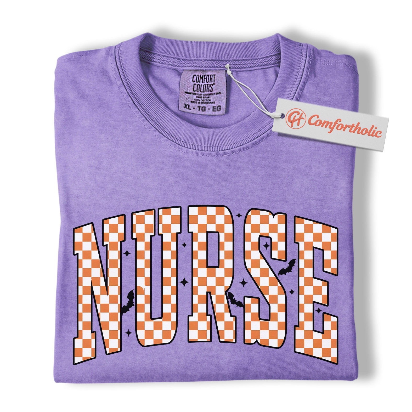 Halloween Nurse Shirt, Cute Checkered Letter RN T-Shirt, Fall Spooky Season Graphic Tee, Healthcare Workers Comfort Colors Shirt - Image 20