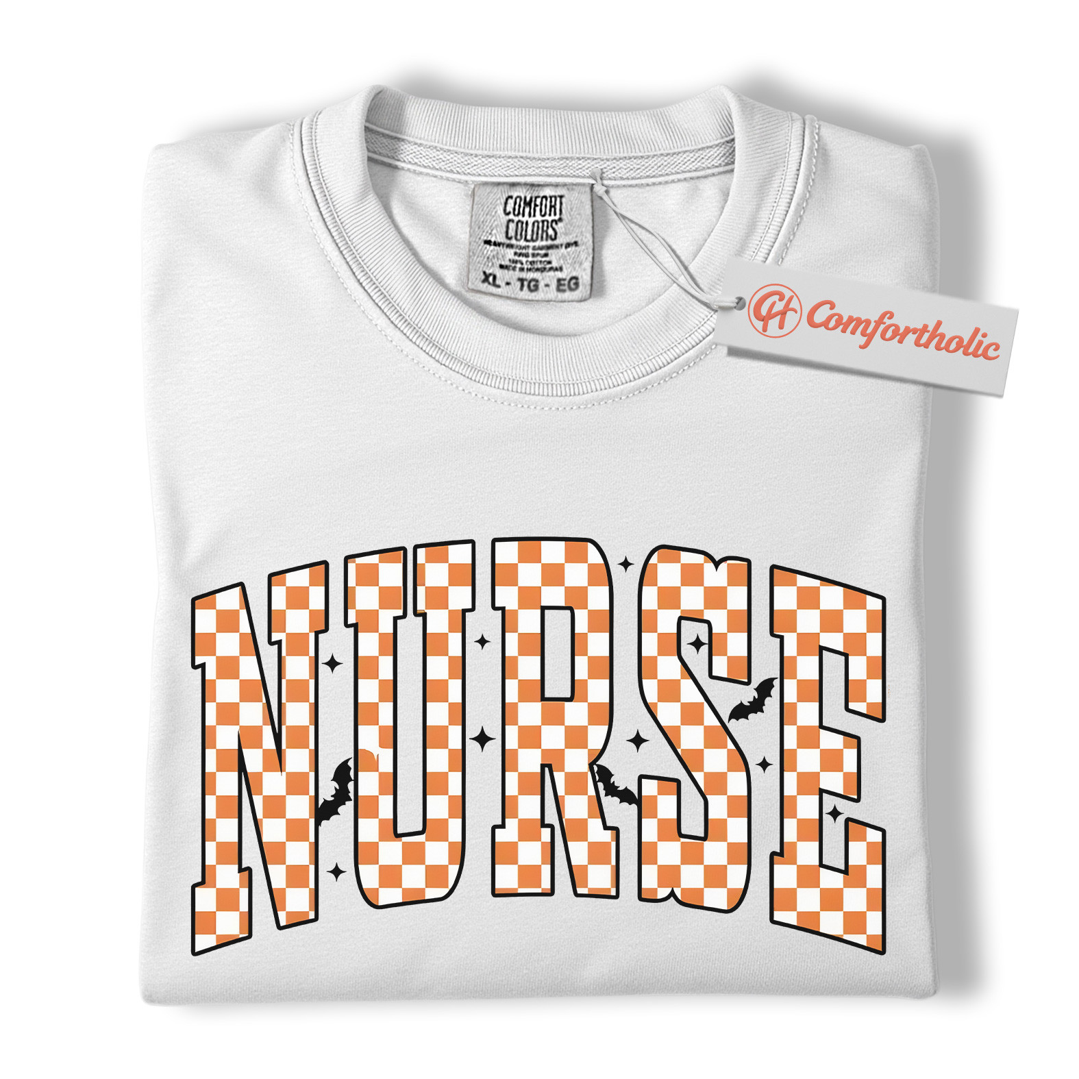 Halloween Nurse Shirt, Cute Checkered Letter RN T-Shirt, Fall Spooky Season Graphic Tee, Healthcare Workers Comfort Colors Shirt - Image 2