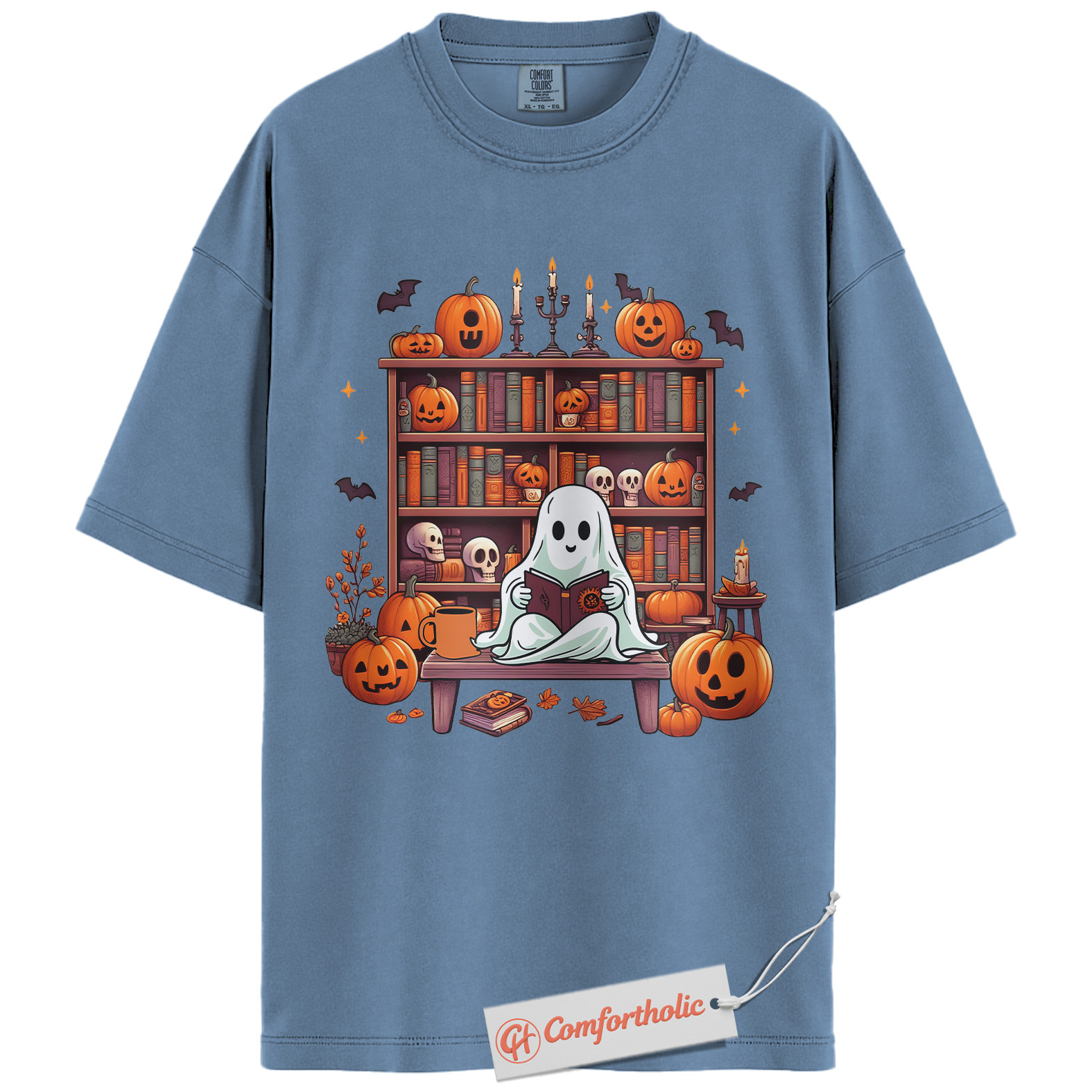 Ghost Reading Shirt, Book Lover T-Shirt, Spooky Library Graphic Tee, Cute Fall Reader Aesthetic Outfit, Halloween Comfort Colors Shirt - Image 17