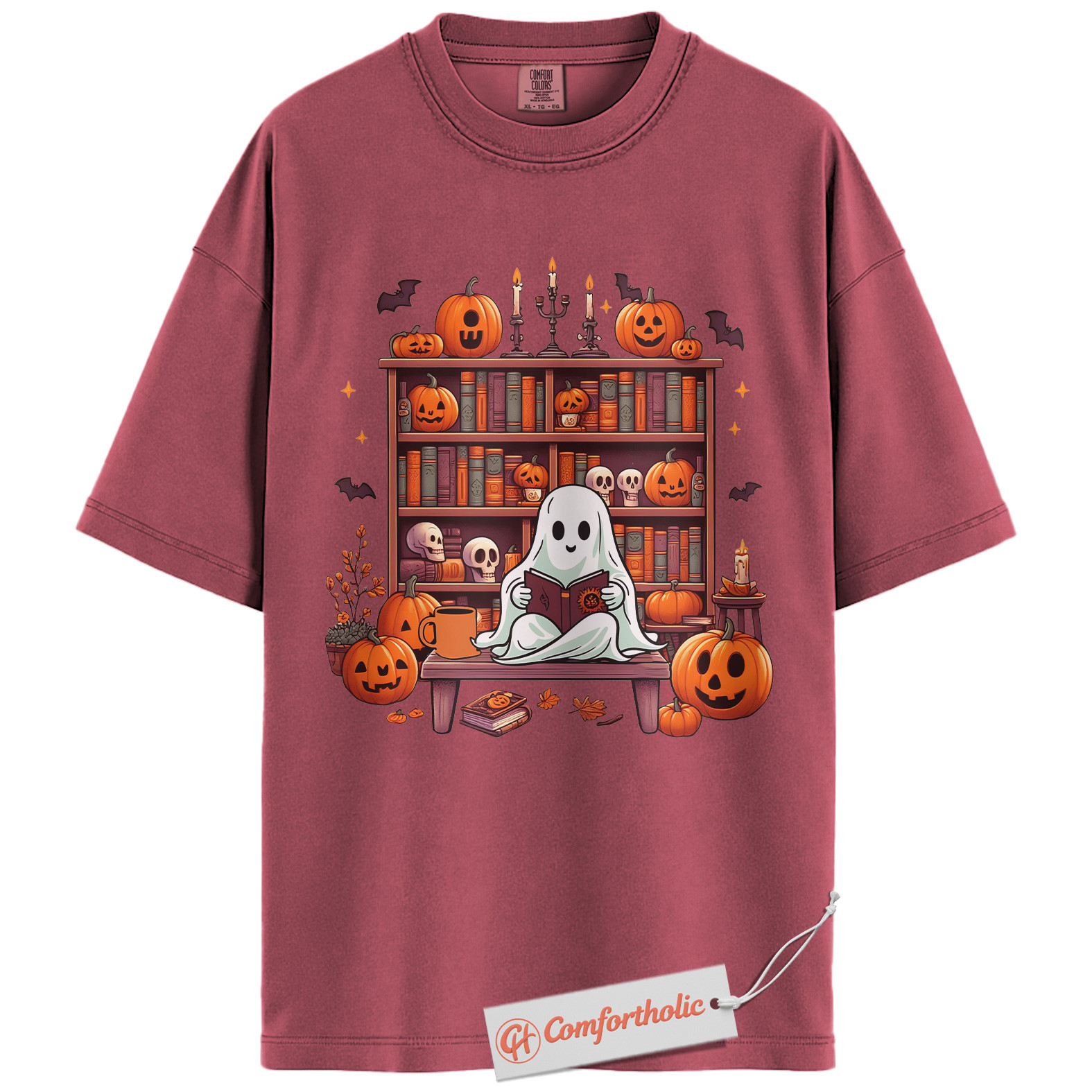 Ghost Reading Shirt, Book Lover T-Shirt, Spooky Library Graphic Tee, Cute Fall Reader Aesthetic Outfit, Halloween Comfort Colors Shirt - Image 18