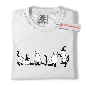 Alternative view of Ghost Cat Shirt, Cute Halloween Kitty T-Shirt, Spooky Black Cat Graphic Tee, Fall Costume Gift for Cat Lovers, Funny Comfort Colors Shirt