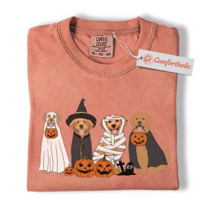 Halloween Dog Shirt, Cute Pumpkin Costume T-Shirt, Spooky Golden Retriever Tee, Fall Gift for Dog Lovers, Funny Comfort Colors Shirt
