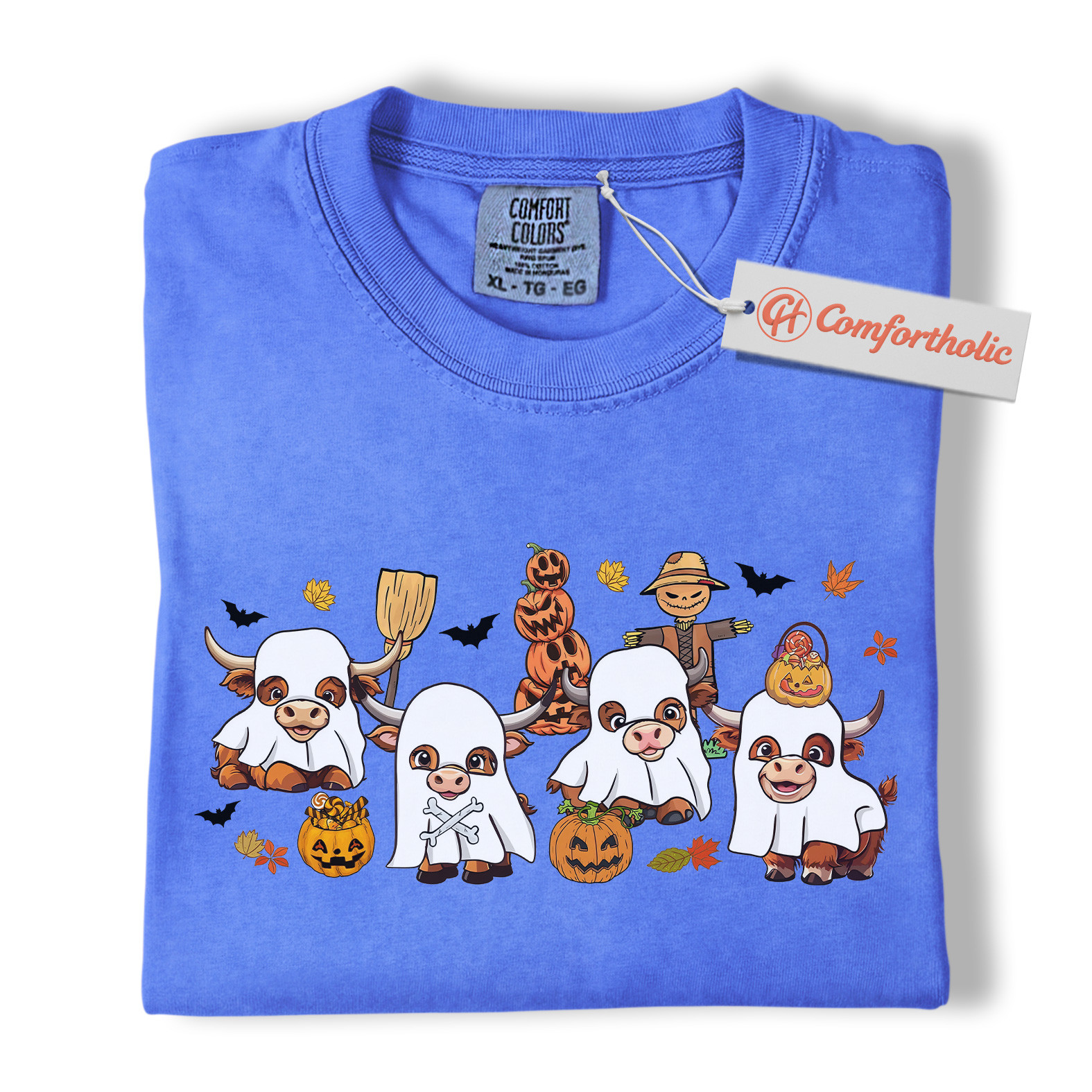 Ghost Cow Shirt, Funny Halloween Highland Cattle T-Shirt, Cute Farm Animal Costume Tee, Fall Pumpkin Patch Comfort Colors Shirt - Image 12