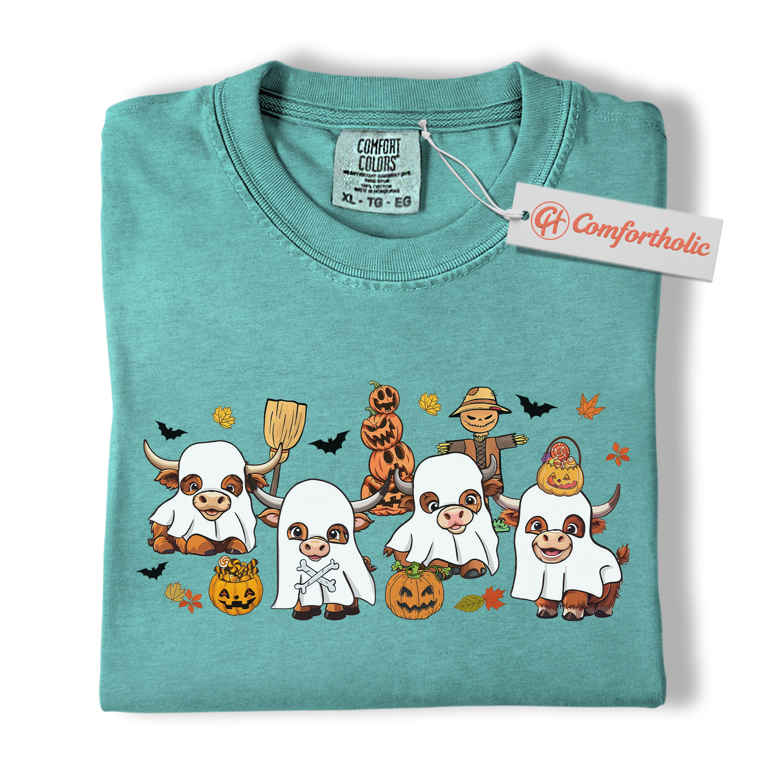 Ghost Cow Shirt, Funny Halloween Highland Cattle T-Shirt, Cute Farm Animal Costume Tee, Fall Pumpkin Patch Comfort Colors Shirt - Image 13