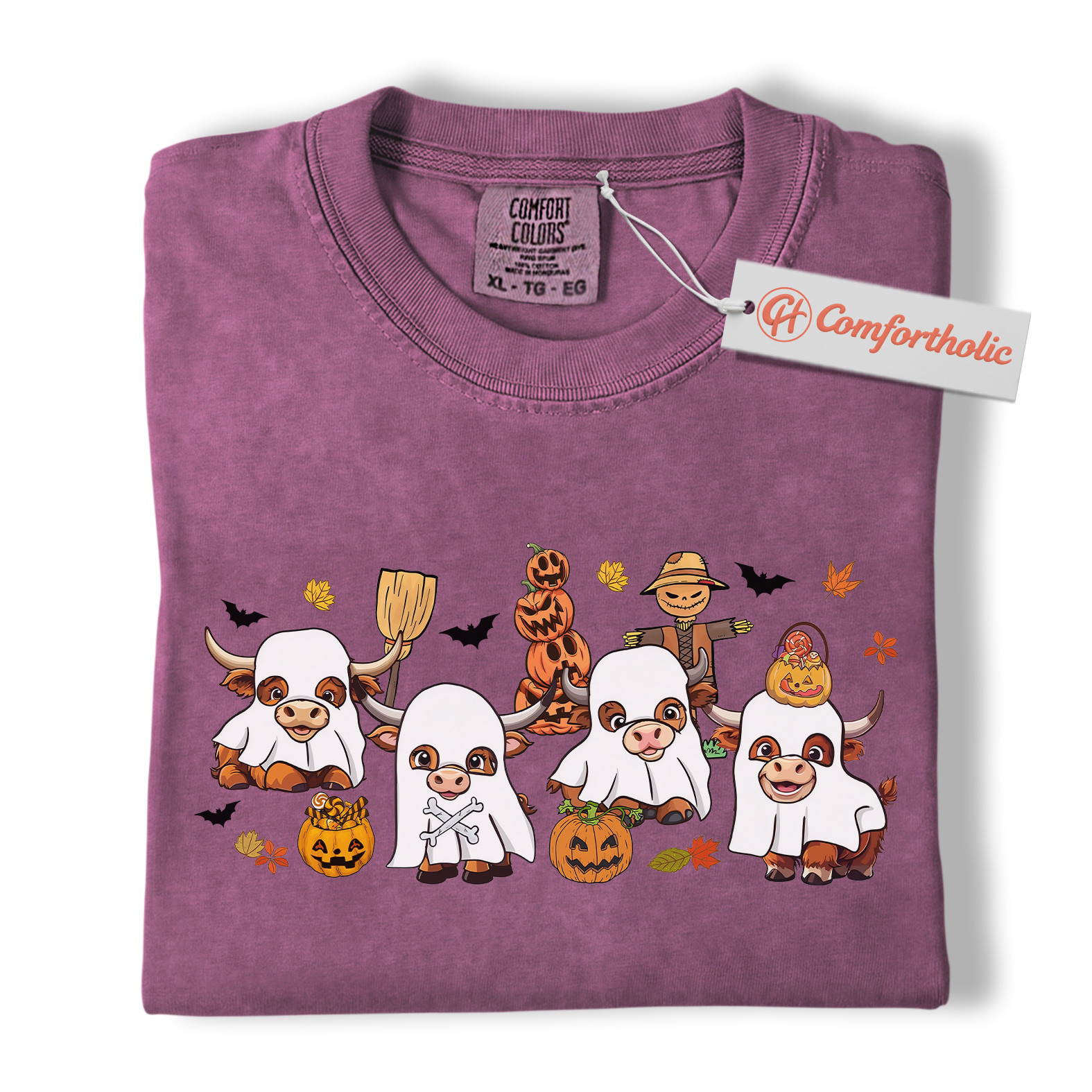 Ghost Cow Shirt, Funny Halloween Highland Cattle T-Shirt, Cute Farm Animal Costume Tee, Fall Pumpkin Patch Comfort Colors Shirt - Image 15