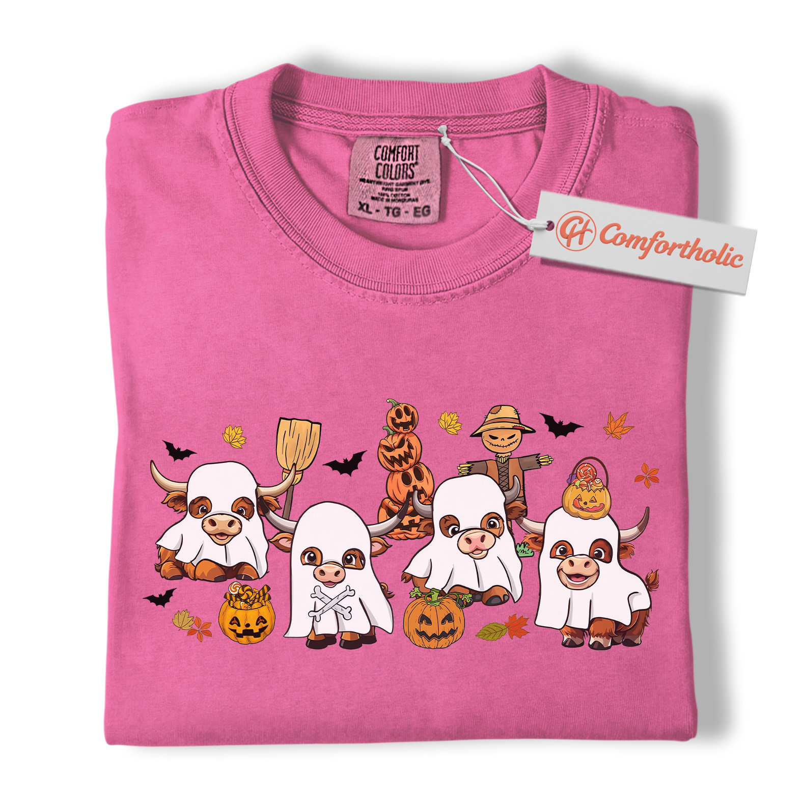 Ghost Cow Shirt, Funny Halloween Highland Cattle T-Shirt, Cute Farm Animal Costume Tee, Fall Pumpkin Patch Comfort Colors Shirt - Image 16