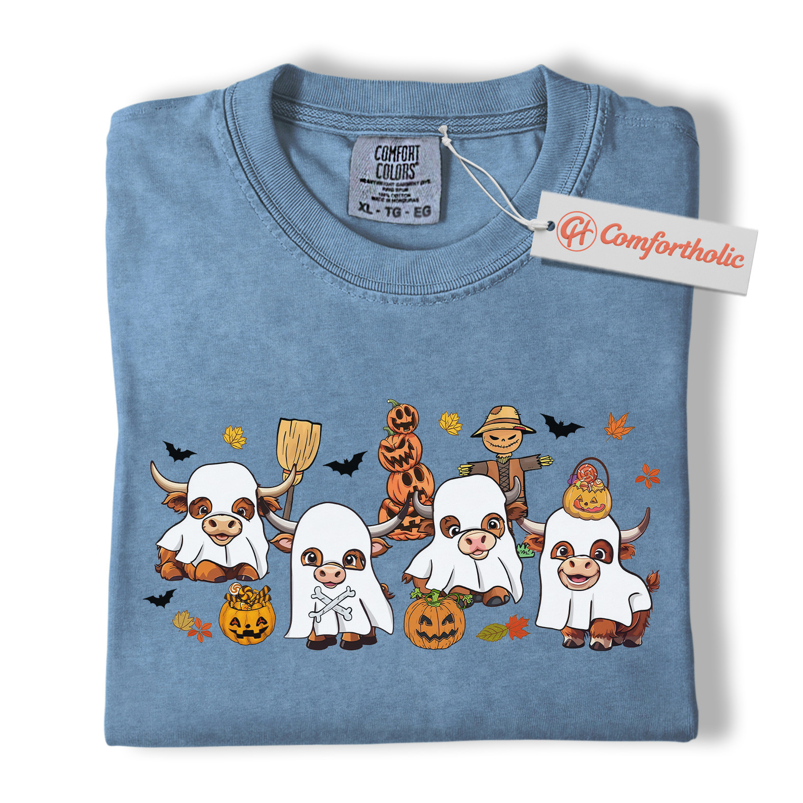 Ghost Cow Shirt, Funny Halloween Highland Cattle T-Shirt, Cute Farm Animal Costume Tee, Fall Pumpkin Patch Comfort Colors Shirt - Image 17