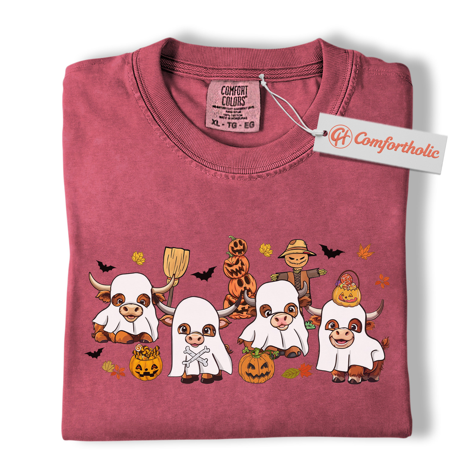Ghost Cow Shirt, Funny Halloween Highland Cattle T-Shirt, Cute Farm Animal Costume Tee, Fall Pumpkin Patch Comfort Colors Shirt - Image 18