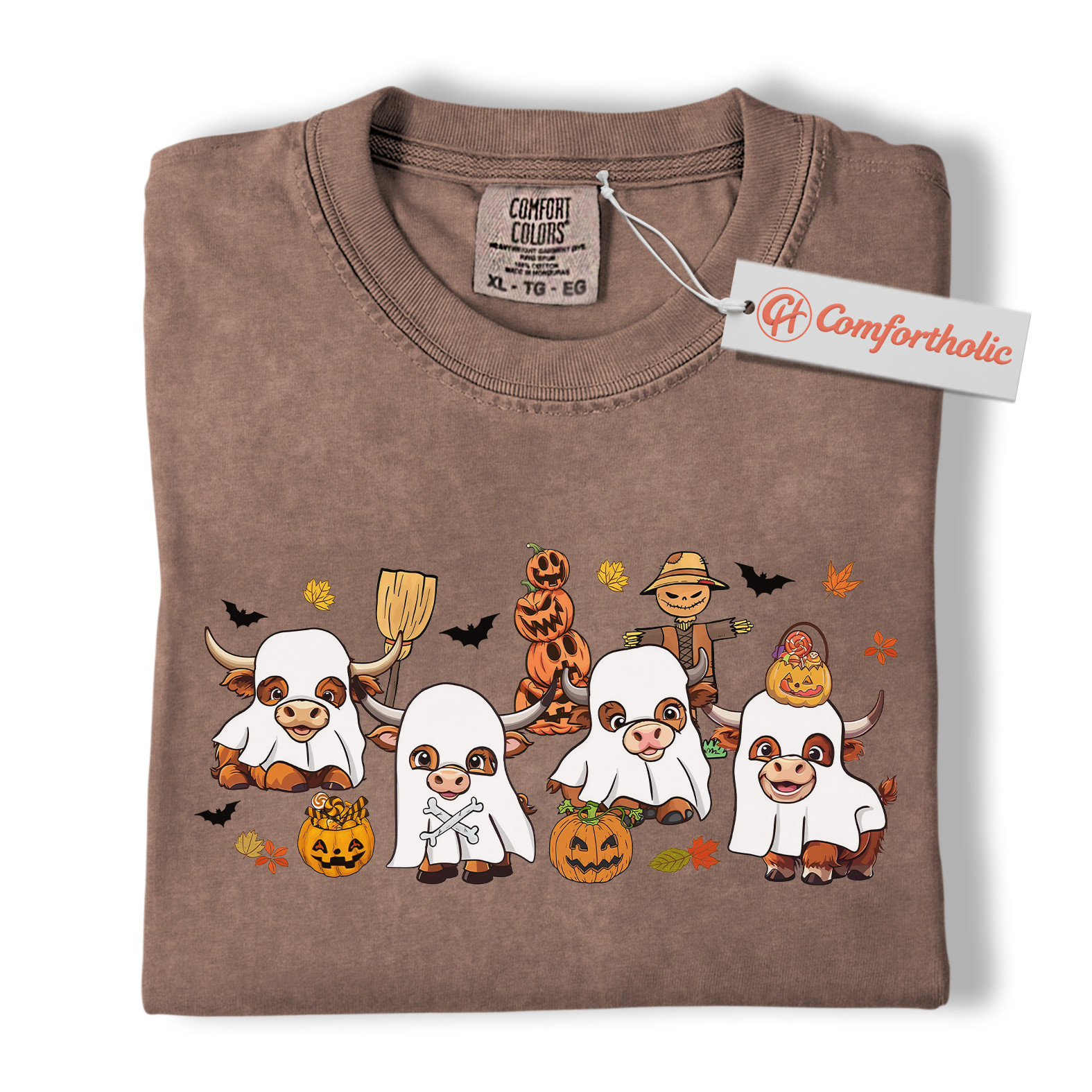Ghost Cow Shirt, Funny Halloween Highland Cattle T-Shirt, Cute Farm Animal Costume Tee, Fall Pumpkin Patch Comfort Colors Shirt - Image 19