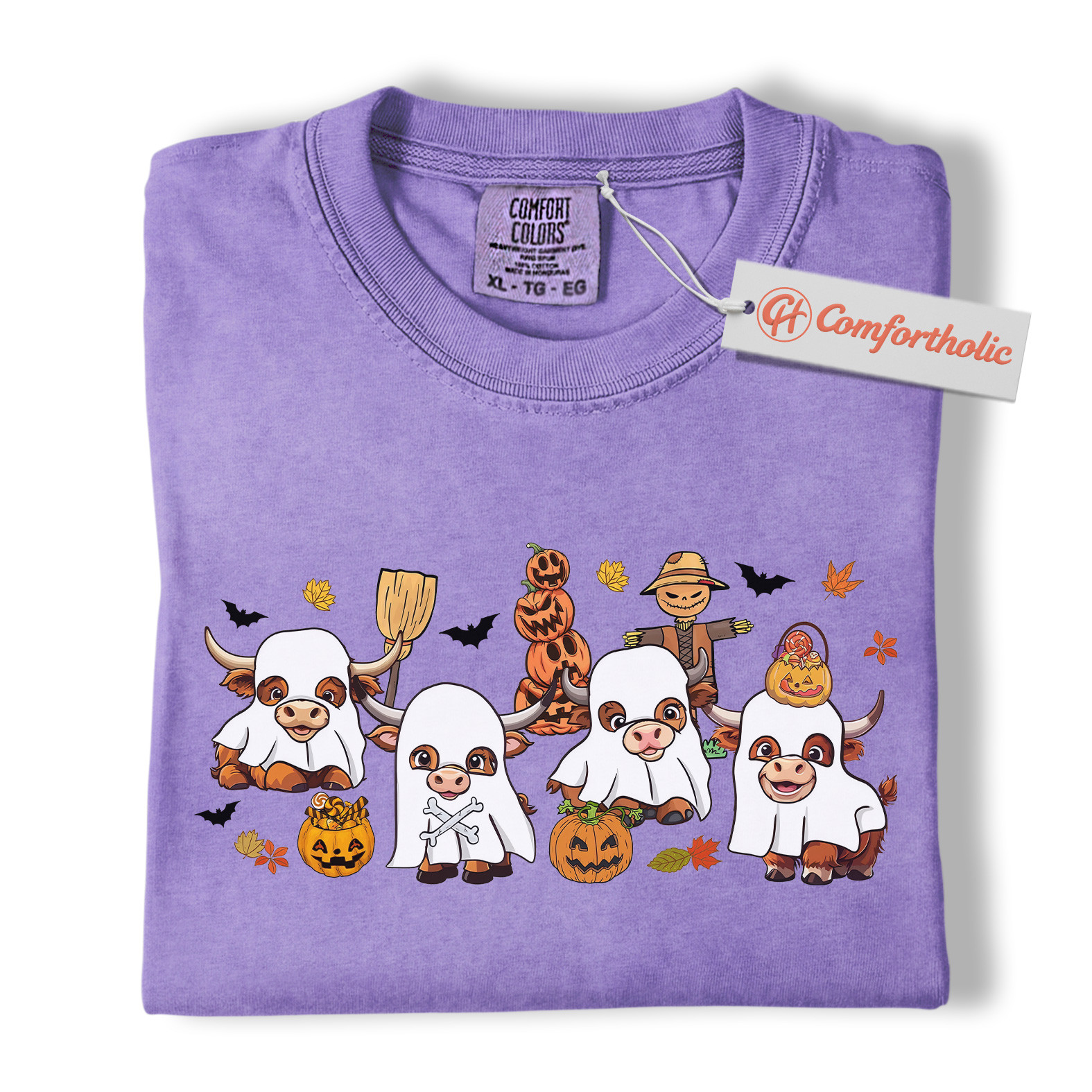Ghost Cow Shirt, Funny Halloween Highland Cattle T-Shirt, Cute Farm Animal Costume Tee, Fall Pumpkin Patch Comfort Colors Shirt - Image 20