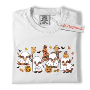 Alternative view of Ghost Cow Shirt, Funny Halloween Highland Cattle T-Shirt, Cute Farm Animal Costume Tee, Fall Pumpkin Patch Comfort Colors Shirt