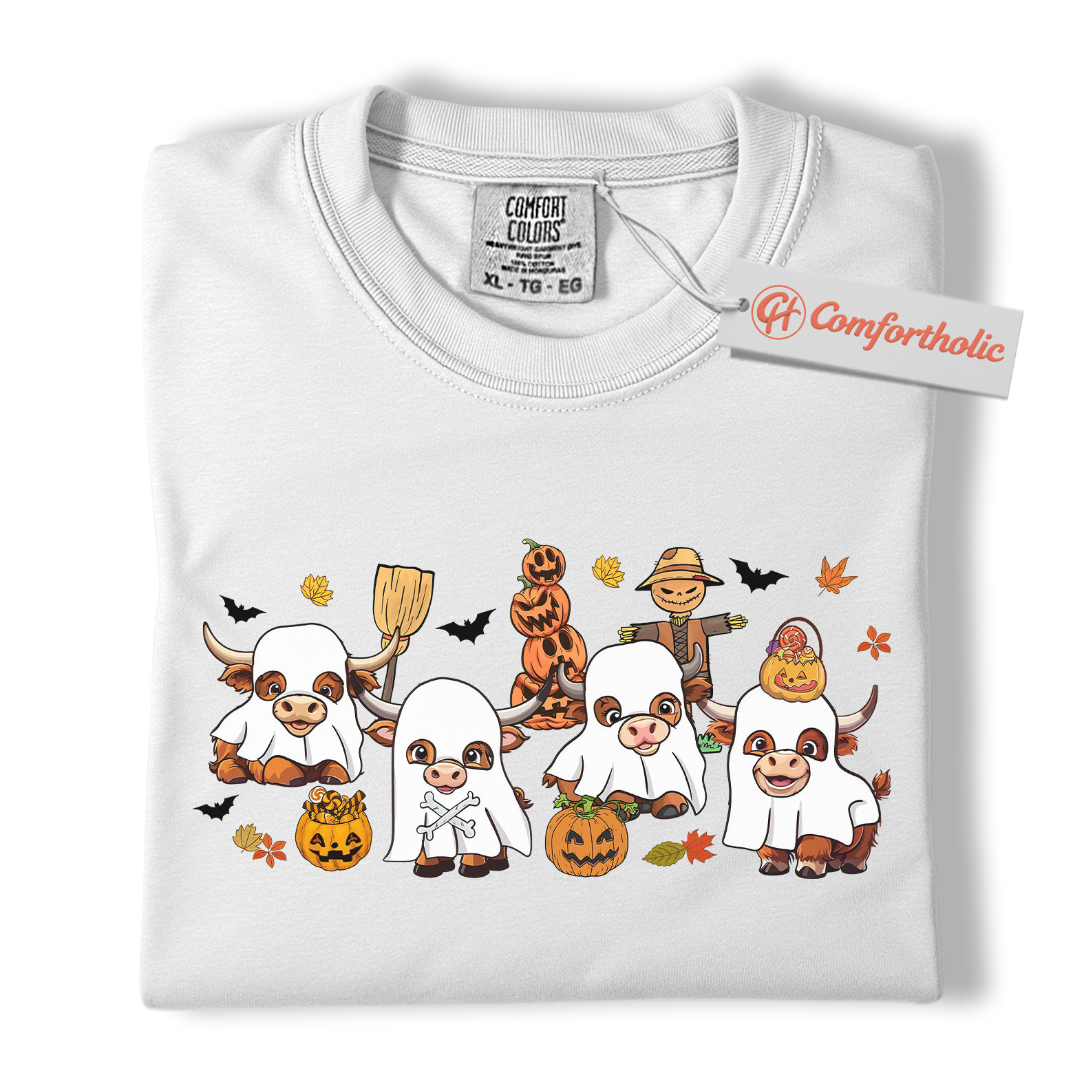 Ghost Cow Shirt, Funny Halloween Highland Cattle T-Shirt, Cute Farm Animal Costume Tee, Fall Pumpkin Patch Comfort Colors Shirt - Image 2