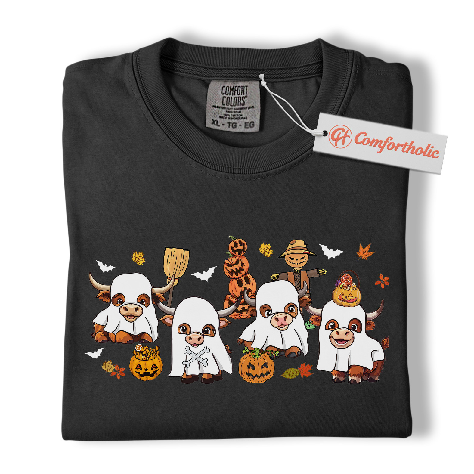 Ghost Cow Shirt, Funny Halloween Highland Cattle T-Shirt, Cute Farm Animal Costume Tee, Fall Pumpkin Patch Comfort Colors Shirt - Image 3
