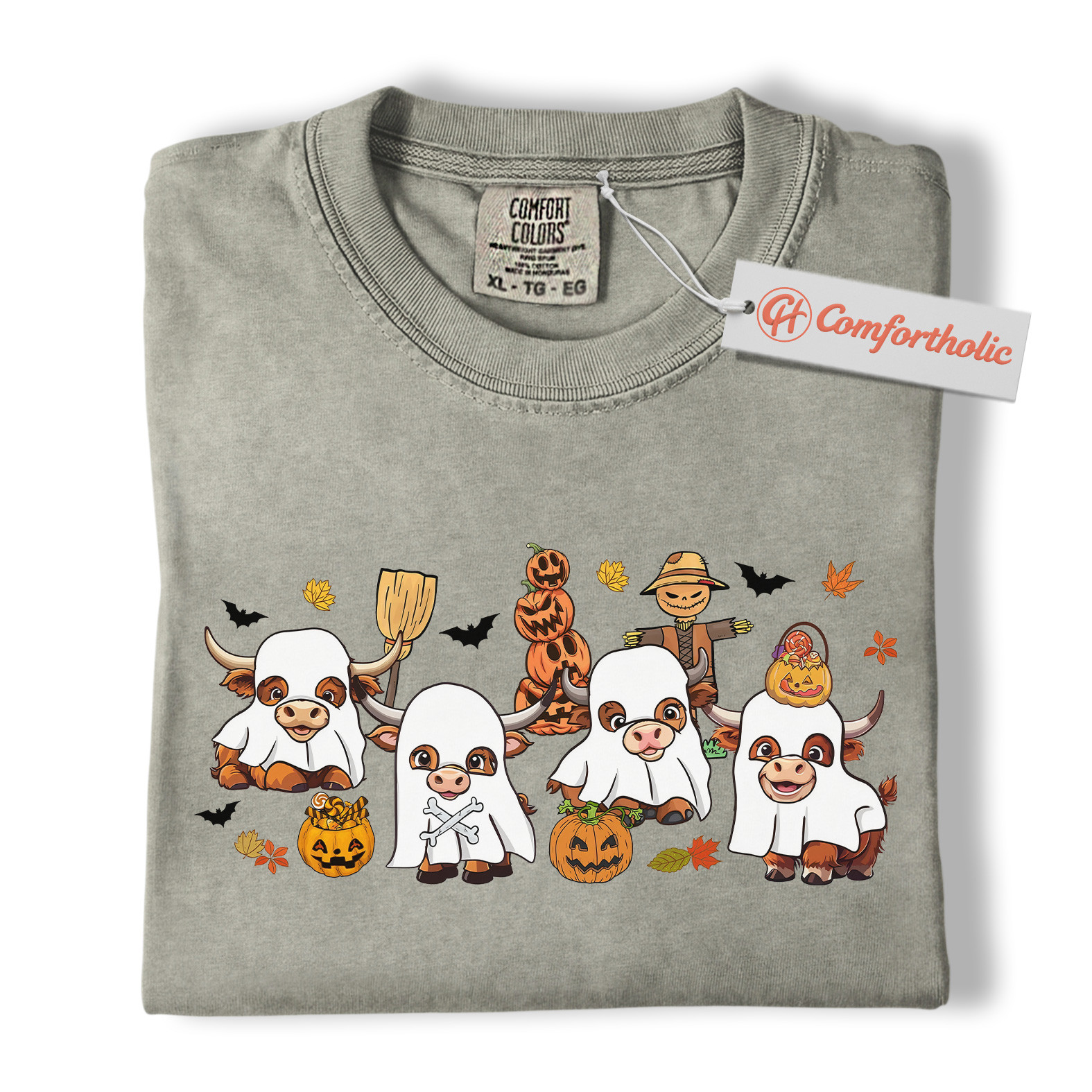 Ghost Cow Shirt, Funny Halloween Highland Cattle T-Shirt, Cute Farm Animal Costume Tee, Fall Pumpkin Patch Comfort Colors Shirt - Image 7