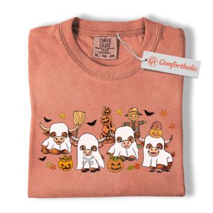 Ghost Cow Shirt, Funny Halloween Highland Cattle T-Shirt, Cute Farm Animal Costume Tee, Fall Pumpkin Patch Comfort Colors Shirt