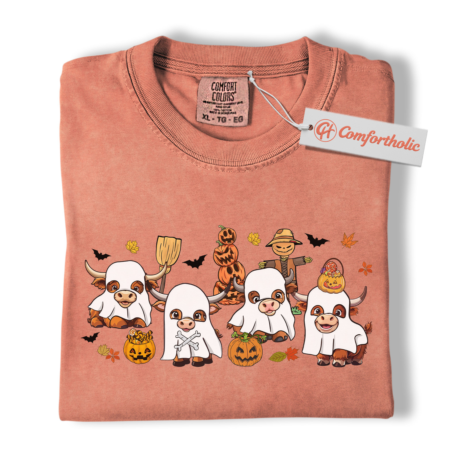 Ghost Cow Shirt, Funny Halloween Highland Cattle T-Shirt, Cute Farm Animal Costume Tee, Fall Pumpkin Patch Comfort Colors Shirt