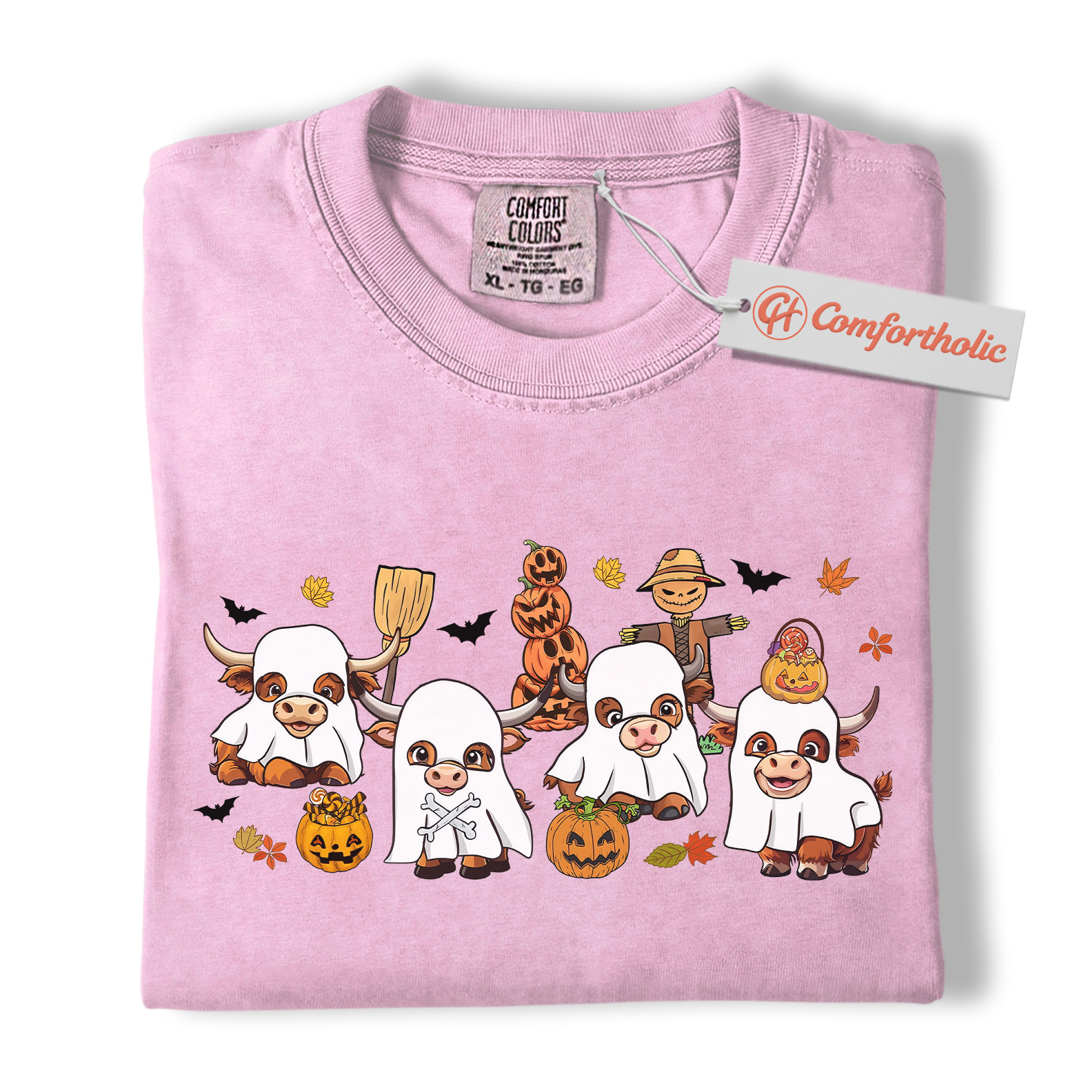 Ghost Cow Shirt, Funny Halloween Highland Cattle T-Shirt, Cute Farm Animal Costume Tee, Fall Pumpkin Patch Comfort Colors Shirt - Image 8