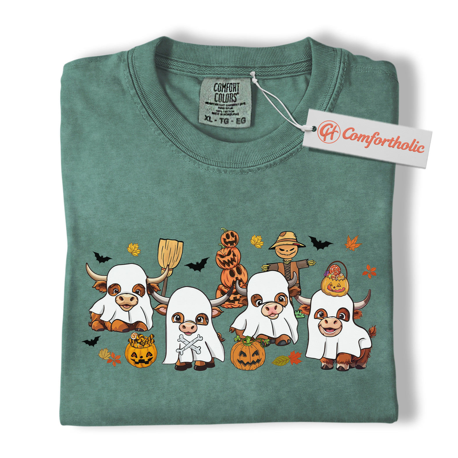 Ghost Cow Shirt, Funny Halloween Highland Cattle T-Shirt, Cute Farm Animal Costume Tee, Fall Pumpkin Patch Comfort Colors Shirt - Image 10