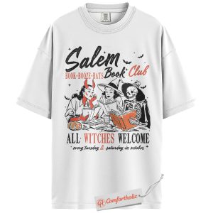 Alternative view of Salem Book Club Shirt, Funny Halloween Witch T-Shirt, Spooky Book Lover Graphic Tee, All Witches Welcome Reading Comfort Colors Shirt