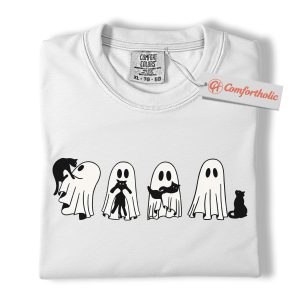 Alternative view of Ghost and Black Cat Shirt, Cute Halloween T-Shirt, Spooky Kitty Graphic Tee, Fall Gift for Cat Lovers, Funny Comfort Colors Shirt