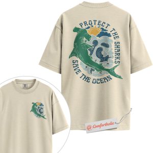 Protect the Sharks Shirt, Save the Ocean T-Shirt, Environmental Sea Life Graphic Tee, Marine Conservation Awareness Gift, Shark Lovers Comfort Colors Shirt 2-Sided