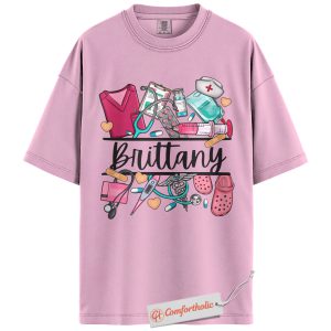 Custom Nurse Name Shirt, Personalized Medical Worker T-Shirt, Cute Healthcare Graphic Tee, Gift for Nurses and CNAs, RN Comfort Colors Shirt