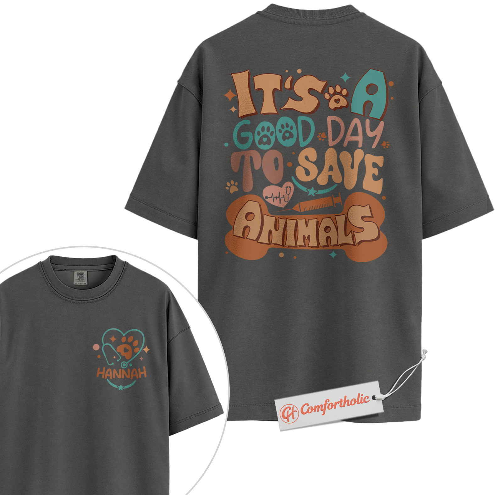 Custom Vet Tech Shirt, It’s a Good Day to Save Animals T-Shirt, Personalized Veterinary Graphic Tee, Cute Animal Care Comfort Colors Shirt 2-Sided - Image 4