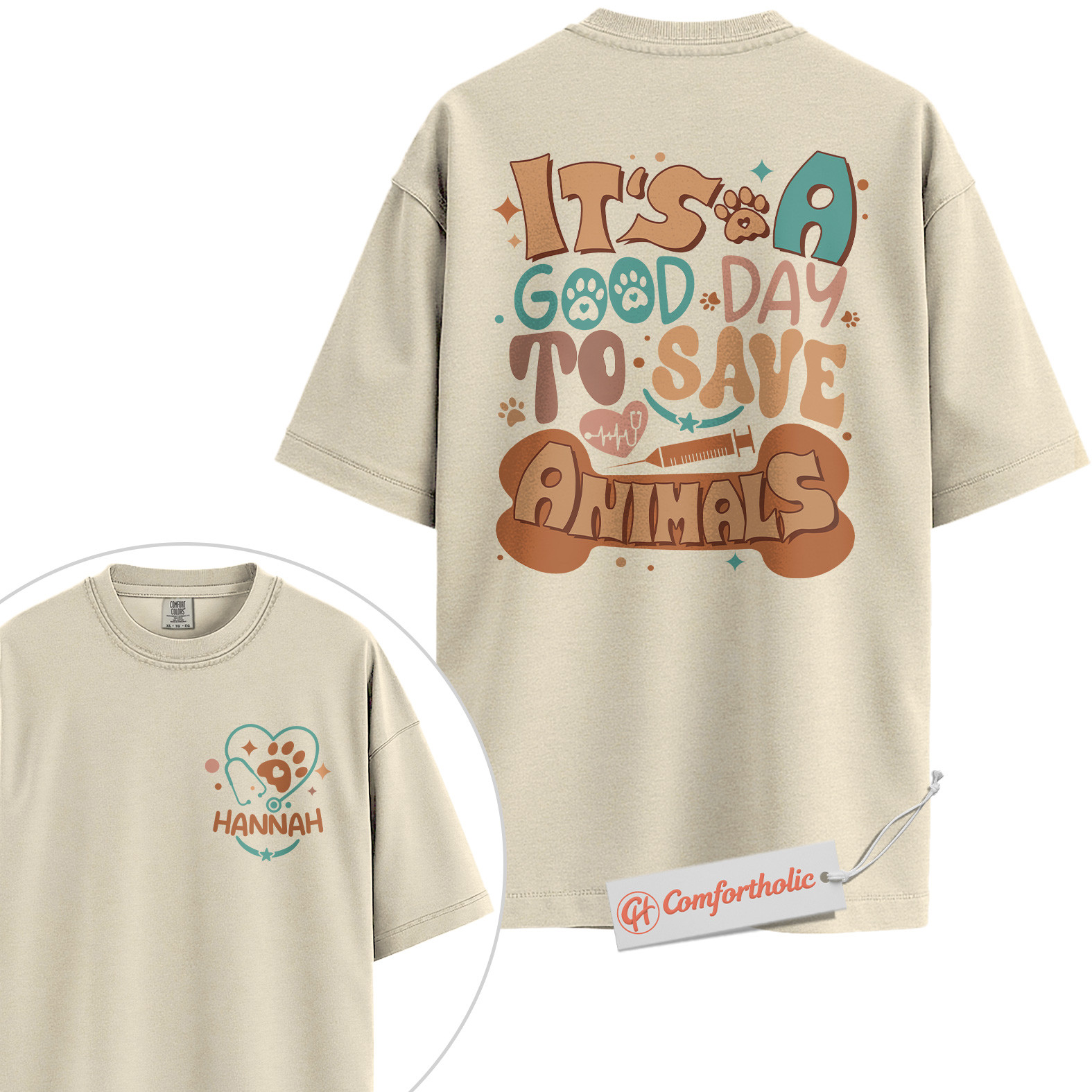 Custom Vet Tech Shirt, It’s a Good Day to Save Animals T-Shirt, Personalized Veterinary Graphic Tee, Cute Animal Care Comfort Colors Shirt 2-Sided